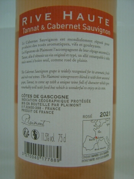 Producteurs Plaimont Rive Haute 2021 Tannat & Cabernet Sauvignon rosé, Indication Géographique Protégée Côtes de Gascogne, Roséwein, trocken, 0,75l